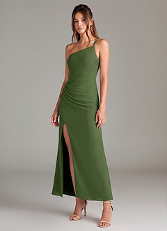 Azazie Eren Brautjungfernkleider Meerjungfrau-Linie One-Shoulder Chiffon Kleid Olivgrün image1