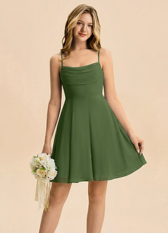 Azazie Bear Junior Olive A-Line Pleated Chiffon Dress image1