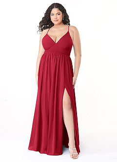 Azazie Aaida Bridesmaid Dresses Scarlet A-Line Corset Chiffon Dress image7