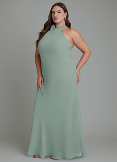Azazie Velli Bridesmaid Dresses Silver Sage Mermaid High Neck Chiffon Dress image12