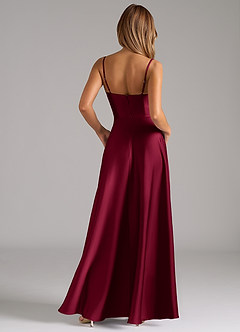 Azazie Elle Bridesmaid Dresses Burgundy A-Line Pleated Stretch Satin Dress image7