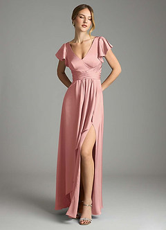 Azazie Omari Bridesmaid Dresses Rosette A-Line Stretch Satin Dress image1