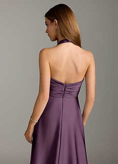 Azazie Tessie Bridesmaid Dresses Plum A-Line Pleated Stretch Satin Dress image7