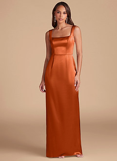 Azazie Flori Bridesmaid Dresses Burnt Orange Sheath Side Slit Metallic Satin Dress image2