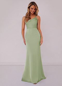 Barbie ♥ Azazie Bridesmaid Dresses Dusty Sage Mermaid Pleated Stretch Satin Dress image1