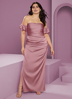 Barbie ♥ Azazie Bridesmaid Dresses Vintage Mauve Sheath Off the Shoulder Stretch Satin Convertible Dress image10