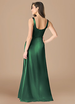 Azazie Joyce Bridesmaid Dresses Dark Green A-Line Side Slit Metallic Satin Dress image2