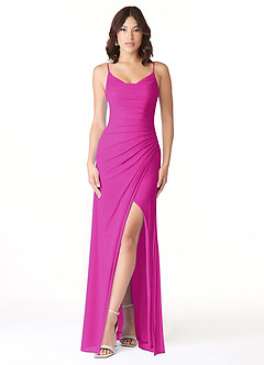 fuchsia mermaid bridesmaid dresses Mermaid V-neck Fuchsia Prom Dress Evening Dress With Slit PSK716 main image 1