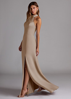 Azazie Myra Brautjungfernkleider A-Linie Seitliche Cut-Outs Stretch-Satin Kleid Taupe image5