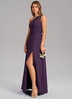 Azazie Phaedra Bridesmaid Dresses Plum A-Line One Shoulder Chiffon Dress image13