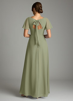 Azazie Kimber Vestidos de damas de honor Vestido de Pistacho de Gasa de Corte en A con Manga volante image3