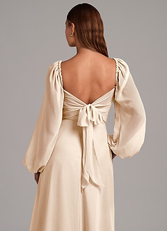 Azazie Annistyn Jurken voor bruidsmeisjes Jurk van Chiffon met A-Lijn Lange mouw Wit Albast image8