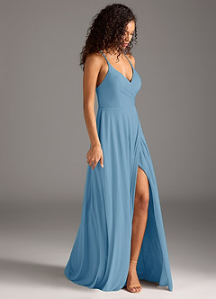 Azazie Davis Bridesmaid Dresses Steel Blue A-Line Pleated Mesh Dress image4