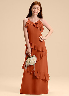 Azazie Evara Junior Burnt Orange A-Line Chiffon Dress image4