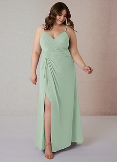 Azazie Emerald Bridesmaid Dresses Agave A-Line Ruffled Chiffon Dress image7