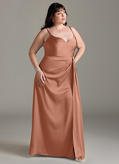 Azazie Brielle Bridesmaid Dresses Bronzer A-Line Cowl Spaghetti Straps Stretch Satin Dress image9