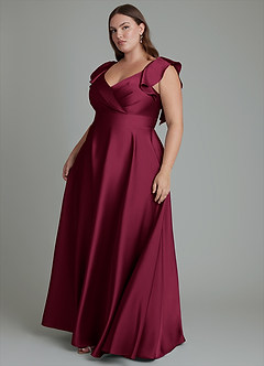 Azazie Leilani Bridesmaid Dresses Burgundy A-Line Ruched Stretch Satin Dress image15