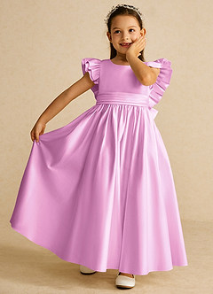 Azazie Piglette Flower Girl Dresses Candy Pink A-Line Bow Matte Satin Dress image6