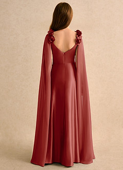 Azazie Rosita Junior Formal Robe Demoiselle D'honneur Fillette Robe Trapèze en Mat Satiné Plissée Terracotta image2