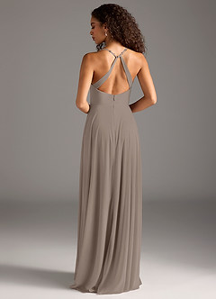 Azazie Davis Bridesmaid Dresses Taupe A-Line Pleated Mesh Dress image5