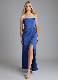 Azazie Aretha Bridesmaid Dresses Royal Blue A-Line Strapless Stretch Satin Convertible Dress image1