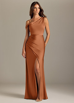 Azazie Madelyn Robes de demoiselle d'honneur Robe Sirène Convertible en Satin extensible Épaule décolletée Cuivre image8