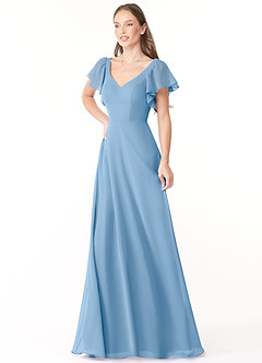 Azazie Syenna Bridesmaid Dresses Powder Blue A-Line Ruched Chiffon Dress image8