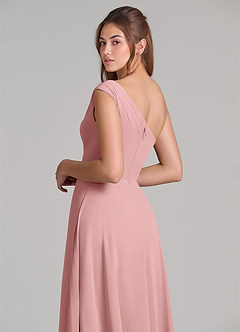 Azazie Melanie Robes de demoiselle d'honneur Robe Trapèze en Mousseline de soie Épaule décolletée Rose Poussiéreuse image2