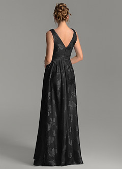 Azazie Vanessa Bridesmaid Dresses Black A-Line Pleated Floral Jacquard Burnout Dress image2