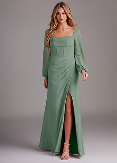 Azazie Charissa Bridesmaid Dresses Silver Sage Sheath Long Sleeve Chiffon Dress image3