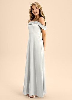 Azazie Anselie Junior White A-Line Off the Shoulder Stretch Satin Dress image6