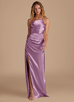 Azazie Eren Bridesmaid Dresses Wisteria Sheath One Shoulder Metallic Satin Dress image3