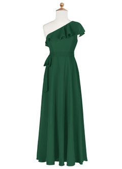 Azazie Eletta Junior Dark Green A-Line Ruched Chiffon Dress image6