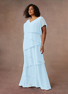 Azazie OHara Mère de la mariée Robes Robe Trapèze en Mousseline de soie Col V Bleu Ciel image13
