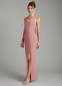 Azazie Arnelle Bridesmaid Dresses Dusty Rose Sheath Pleated Chiffon Dress image4
