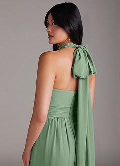 Azazie Lamara Robes de demoiselle d'honneur Combinaison Convertible en Mousseline de soie Épaule décolletée Matcha image11