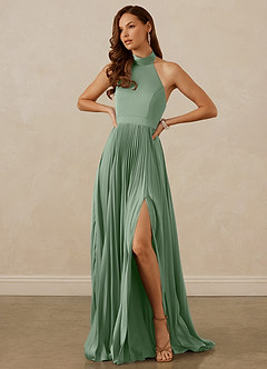 Christian Siriano Bridal for Azazie 1007 Bridesmaid Dresses Matcha A-Line Pleated Stretch Satin Dress image4