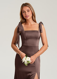 Azazie Frostine Bridesmaid Dresses Ganache A-Line Bow Stretch Satin Dress image8
