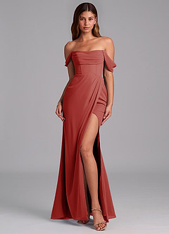 Azazie Johana Jurken voor bruidsmeisjes Converteerbaar Jurk van Chiffon met Zeemeermin Off the Shoulder Terracotta image3