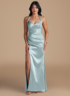 Azazie Emeria Brautjungfernkleider Etui Seitliche Cut-Outs Metallischer Satin Kleid Nebel image5