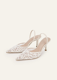 front Slingback-Pumps mit Spitzenstickerei