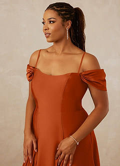 Christian Siriano Bridal for Azazie 1002 Bridesmaid Dresses Burnt Orange A-Line Off the Shoulder Stretch Satin Convertible Dress image9