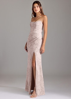 Azazie Leonis Vestidos de damas de honor Vestido de Rosa Rubor de Devorado Floral de Corte Recto Convertible con Sin tirantes image5
