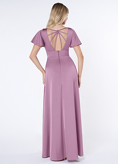 Azazie Lani Bridesmaid Dresses Wisteria A-Line Flounce Sleeve Stretch Satin Dress image2