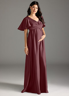 Azazie Verna vestidos de dama de honor de maternidad Vestido de Corte En A Volante Hasta el suelo Satén Elástico image5