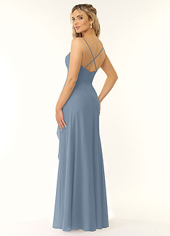Azazie Naeem Brautjungfernkleider A-Linie V-Hals Rüsche Chiffon Kleid Staubblau image4