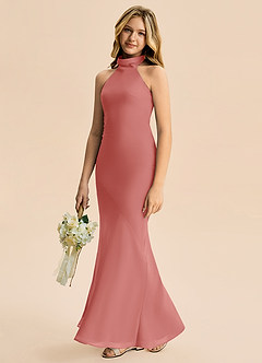 Azazie Velli Junior Vestido Rosa Antiga de Chiffon de sereia com Pescoço alto image4