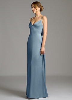 Azazie Adriane Bridesmaid Dresses Dusty Blue Sheath Bow Stretch Satin Dress image3