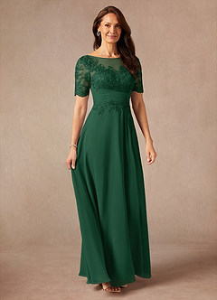 Azazie Raissa Mother of the Bride Dresses Dark Green A-Line Lace Chiffon Dress image6