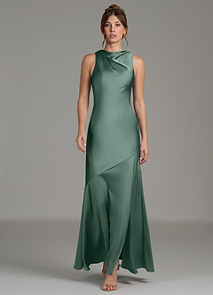 Azazie Kiara Bridesmaid Dresses Eucalyptus Mermaid Pleated Stretch Satin Dress image5